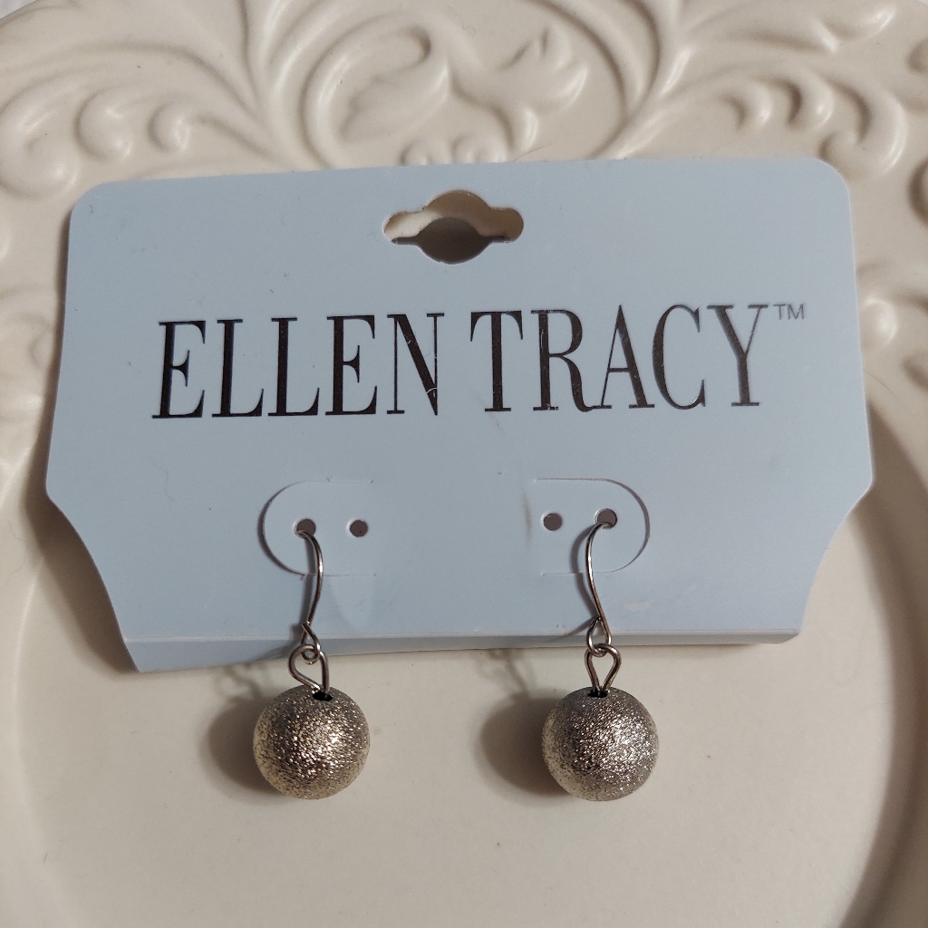 Ellen Tracy Frosted Silver Ball Earrings
